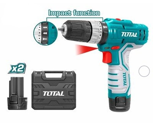 Charging drill with hammer, 2 batteries, 01 mm, with plastic bag from Total