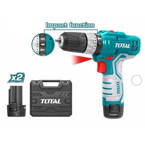 Charging drill with hammer, 2 batteries, 01 mm, with plastic bag from Total