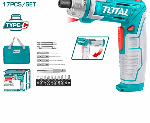 Total 8V 6N charging screwdriver with 17 accessories + bag