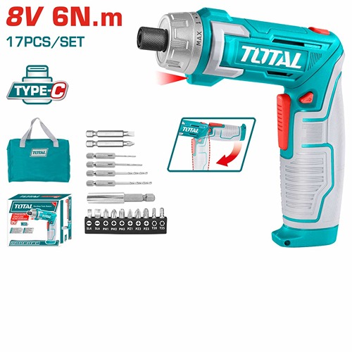 Total 8V 6N charging screwdriver with 17 accessories + bag