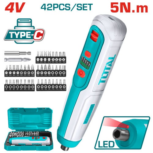 4-volt rechargeable screwdriver with screwdriver bits + bag from Total