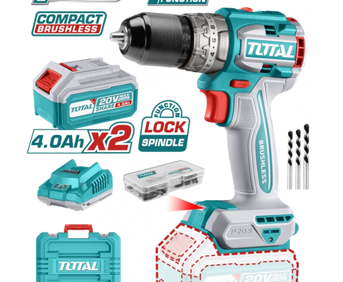 20 volt charging drill with two 4 amp batteries and 13 mm nut from Total