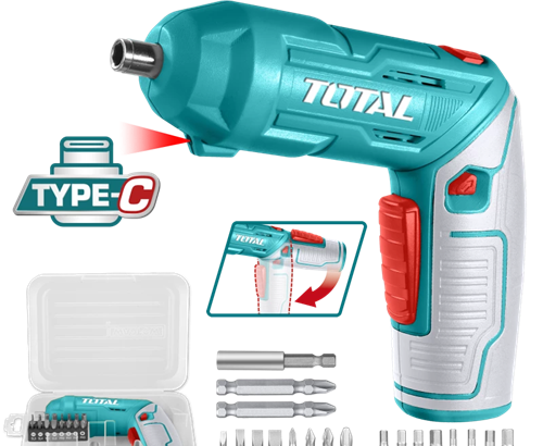 4-volt rechargeable screwdriver with 19 pieces of screwdrivers from Total