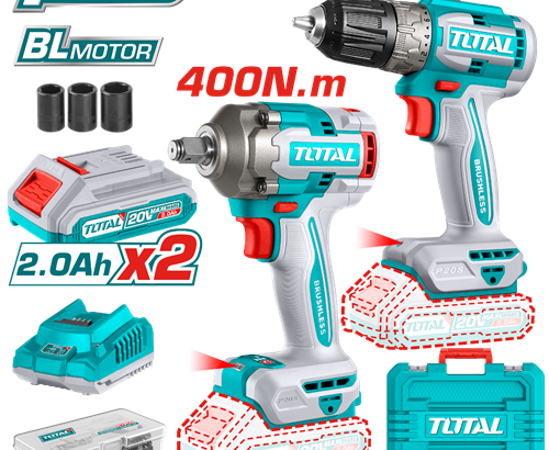Charging drill set + drill boxes 400 Newton 20 volts with 2 2 amp batteries and a charger from Total