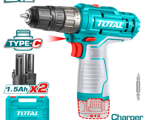 12 volt charging drill with 2 batteries without charger cord from Total