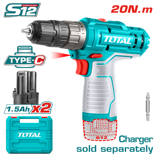 12 volt charging drill with 2 batteries without charger cord from Total