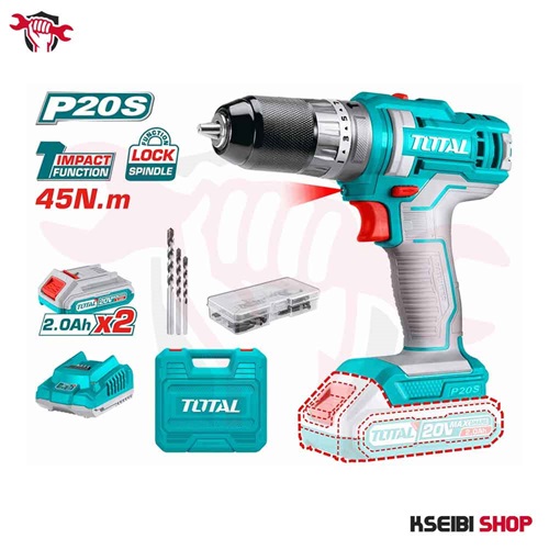 20 volt charging drill with 2 batteries, charger and accessories from Total