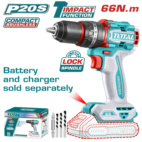 Rechargeable drill, 20 volts, 66 Newtons, without batteries, 13 mm iron nut from Total