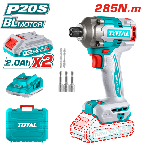 Drill box charging 20 volts 285 newtons with 2 2 amp batteries and a charger from Total