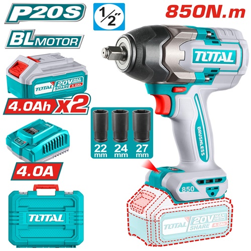 Drill box 850 Newton with two 4Ah batteries and a charger from Total