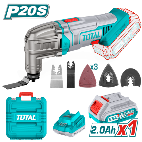 Multi-vibration machine, 20 volt, with battery and charger + accessories set from Total
