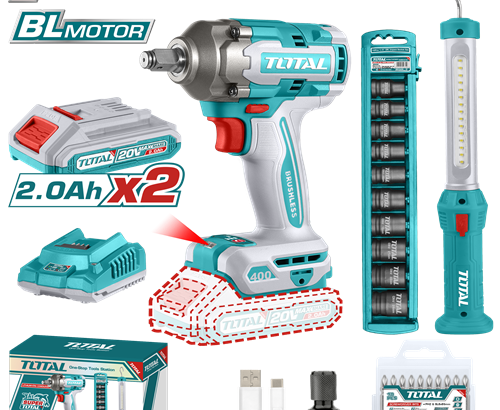 Drill charging boxes 20 volts 400 newtons with 2 amp battery + gift box set + charging lux from Total