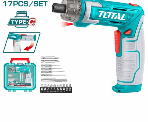 Total 8-volt charging screwdriver with 71 pieces + bag