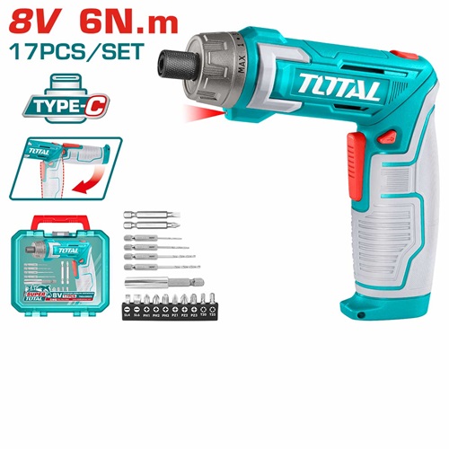 Total 8-volt charging screwdriver with 71 pieces + bag